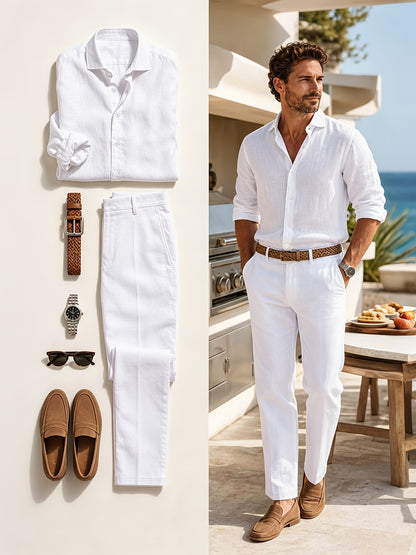 Men's Casual Linen Suit Set for Spring and Autumn