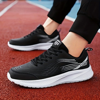 Men's Breathable Lightweight Running Shoes with Air Cushion Technology - Black Low-Top Sneakers for Walking, Jogging, Training  Casual Wear, PU Upper  MD Sole, All-Season Comfort, Sleek Sporty Design, Cushioned Support