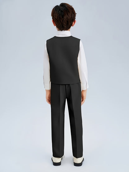 Boys' British-Style 2-Piece Formal Suit with Vest and Trousers