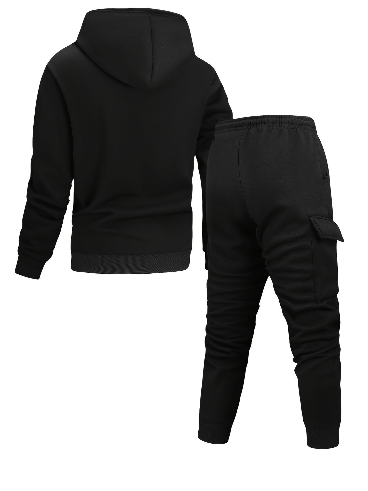 Men'S Casual Hooded Tracksuit Set - Polyester Knit, Solid Color with Pockets, All-Season Sportswear, Includes Jacket and Joggers, Casual Wear|Sporty Design|Polyester Fabric