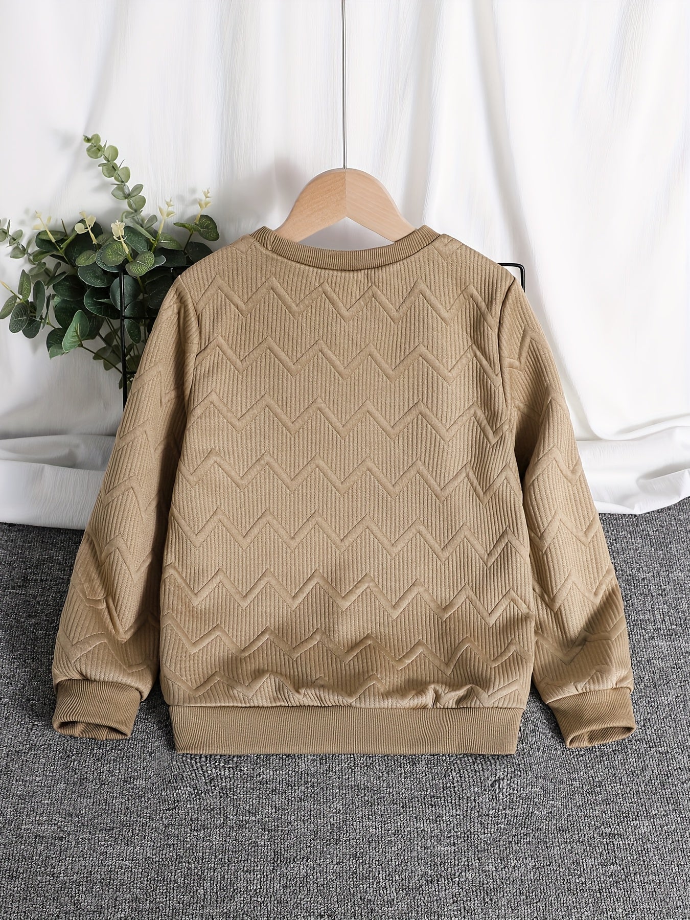Boys' Casual Sweatshirt with Embossed Stripes for Spring Fall