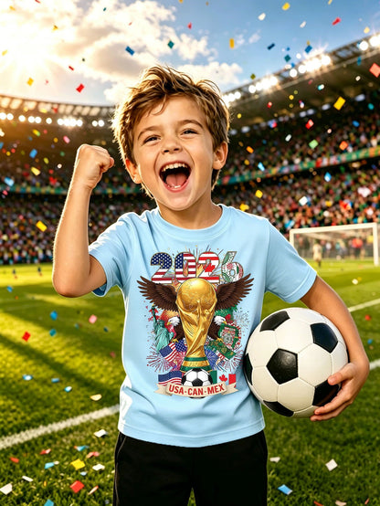 Kids 2026 World Cup Eagle Print Cotton T-Shirt, Breathable Casual