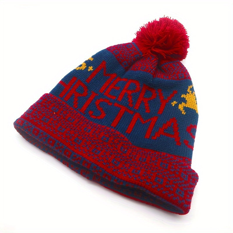 Women'S Christmas Hat - Thick Winter Beanie with Merry Christmas Text, Stretchy Elastic Band for Cold Weather, Red & Green Holiday Colors - Cozy Party, Office, Everyday Winter Cap - Festive Holiday Headwear Gift for Women, Se