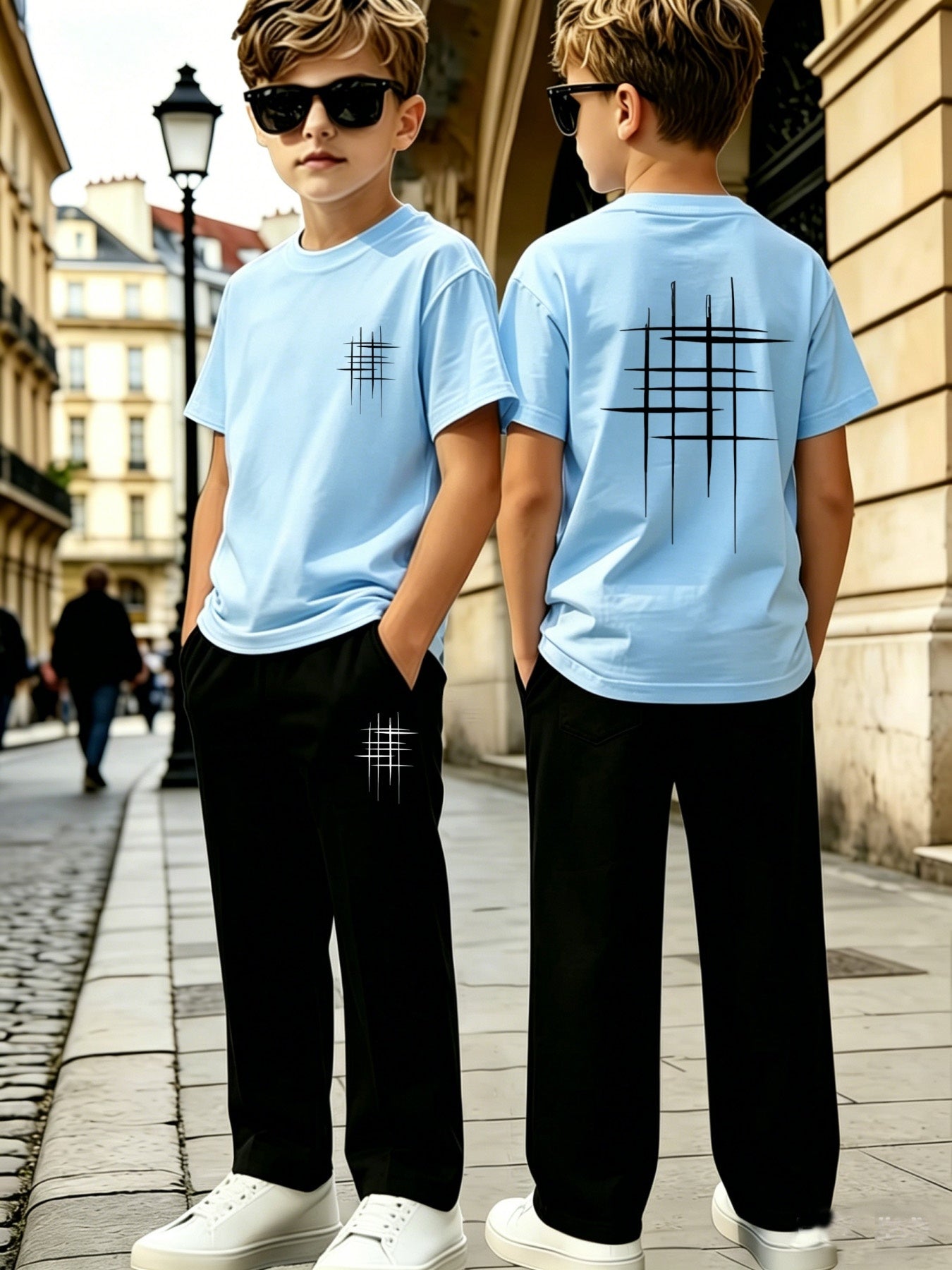 Boys' Casual Geometric Print Short Sleeve & Pants Set