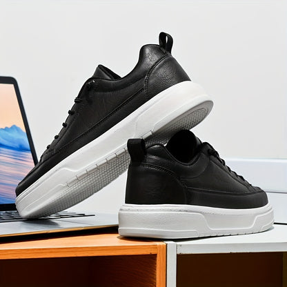 Men's Shoes, Business Casual Low-Top Sneakers for Men - Solid Color Versatile Casual Thick-Soled Lace-Up Shoes, Daily Fashion Simple Trendy Men's Shoes