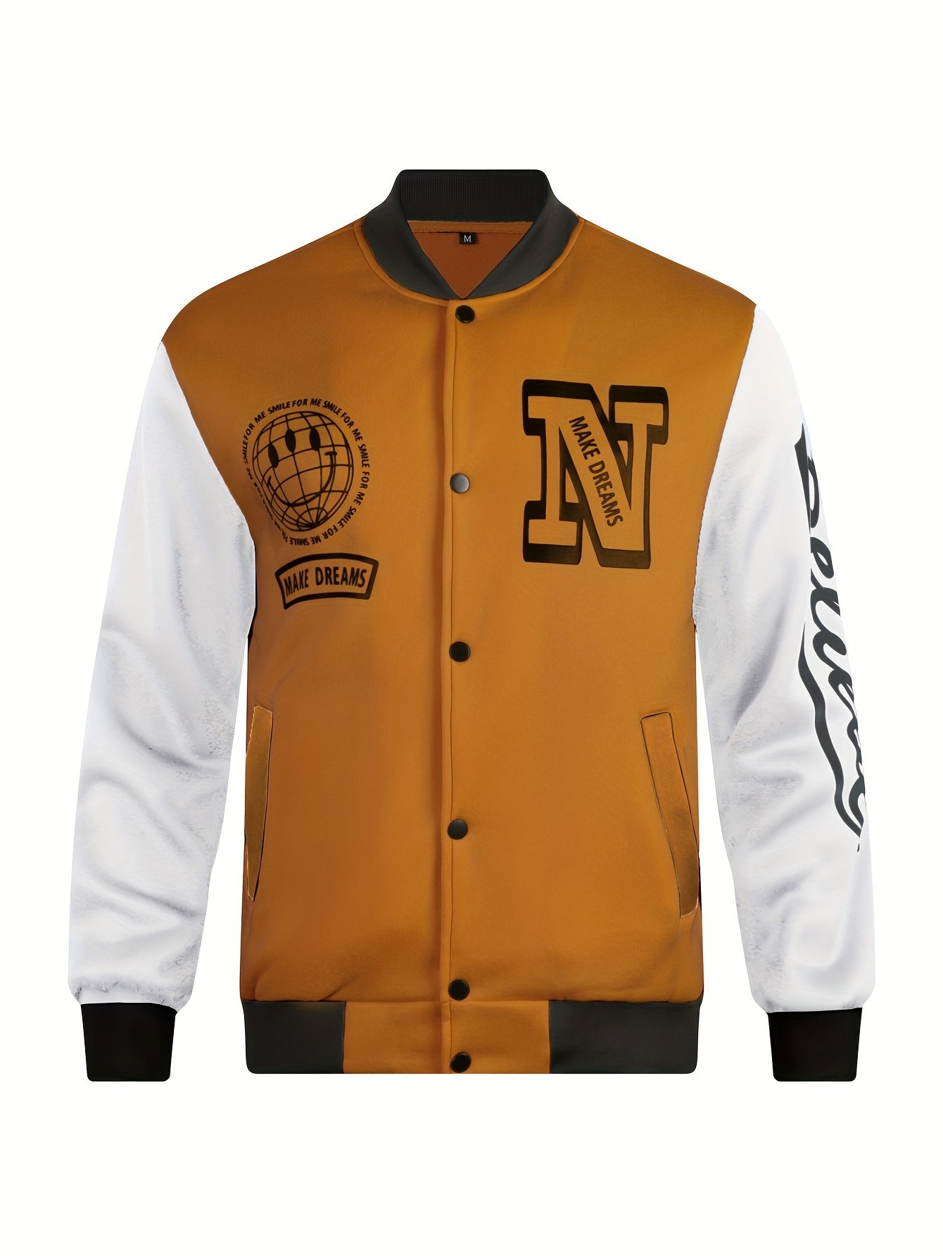 Men's Letter Print Contrast Color Baseball Jacket