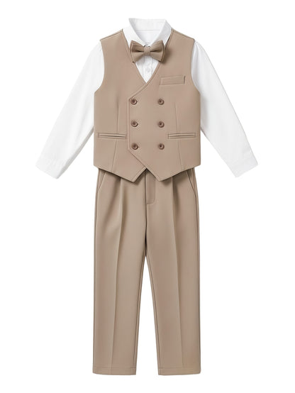 Boys' 3-Piece Polyester Vest Suit Set with Bow Tie