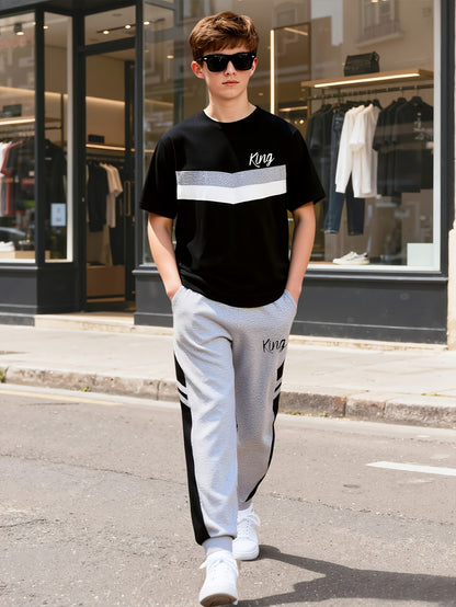 Boys' Casual Spring Summer Striped T-Shirt & Pants Set