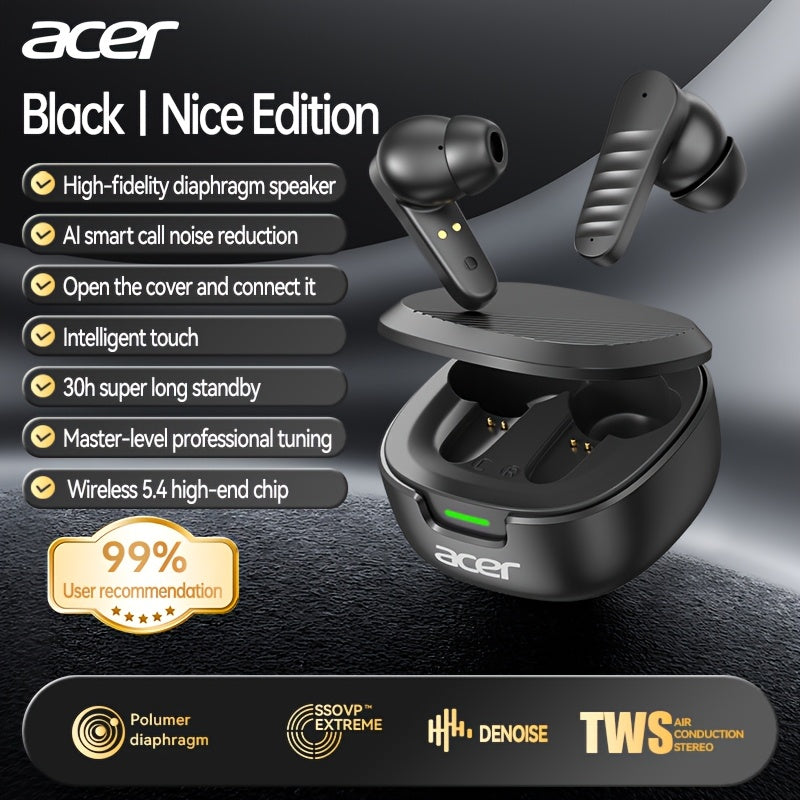 30h Wireless Earbuds Acer OHR503 Mini Sport Wireless Earbuds | Wireless Stereo, Long 30h Standby, Noise-Canceling, Comfortable Wear | Universal Fit, Latest Model, Touch Control