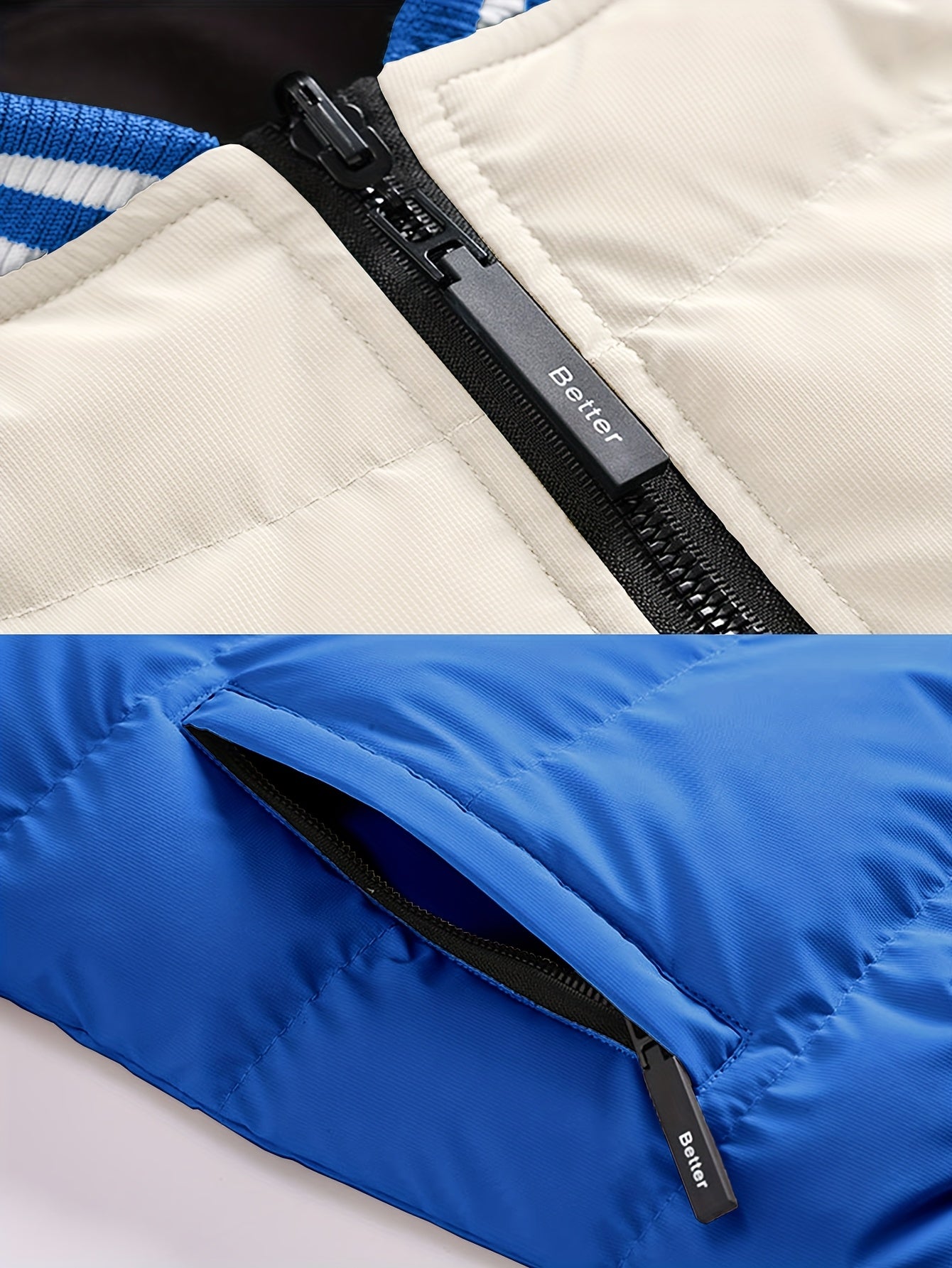 Men's Modern Streetwear Hooded Jacket with Embroidered Lettering, Color-Block Design, Removable Hood & Polyester Fill - Machine Washable Long Sleeve Coat with Pockets for Fall Winter Casual Wear