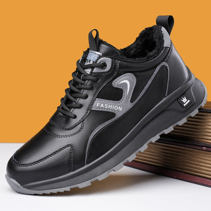 Men's Winter Non-Slip Sneakers - All-Season Traction Shoes with Thick Cushioned Rubber Sole, Slip-Resistant Grip, PU Upper & EVA Insole - Low-Top Sneakers for Hiking, Gym, Everyday - White & Gray Accents - Ideal Cold Weather