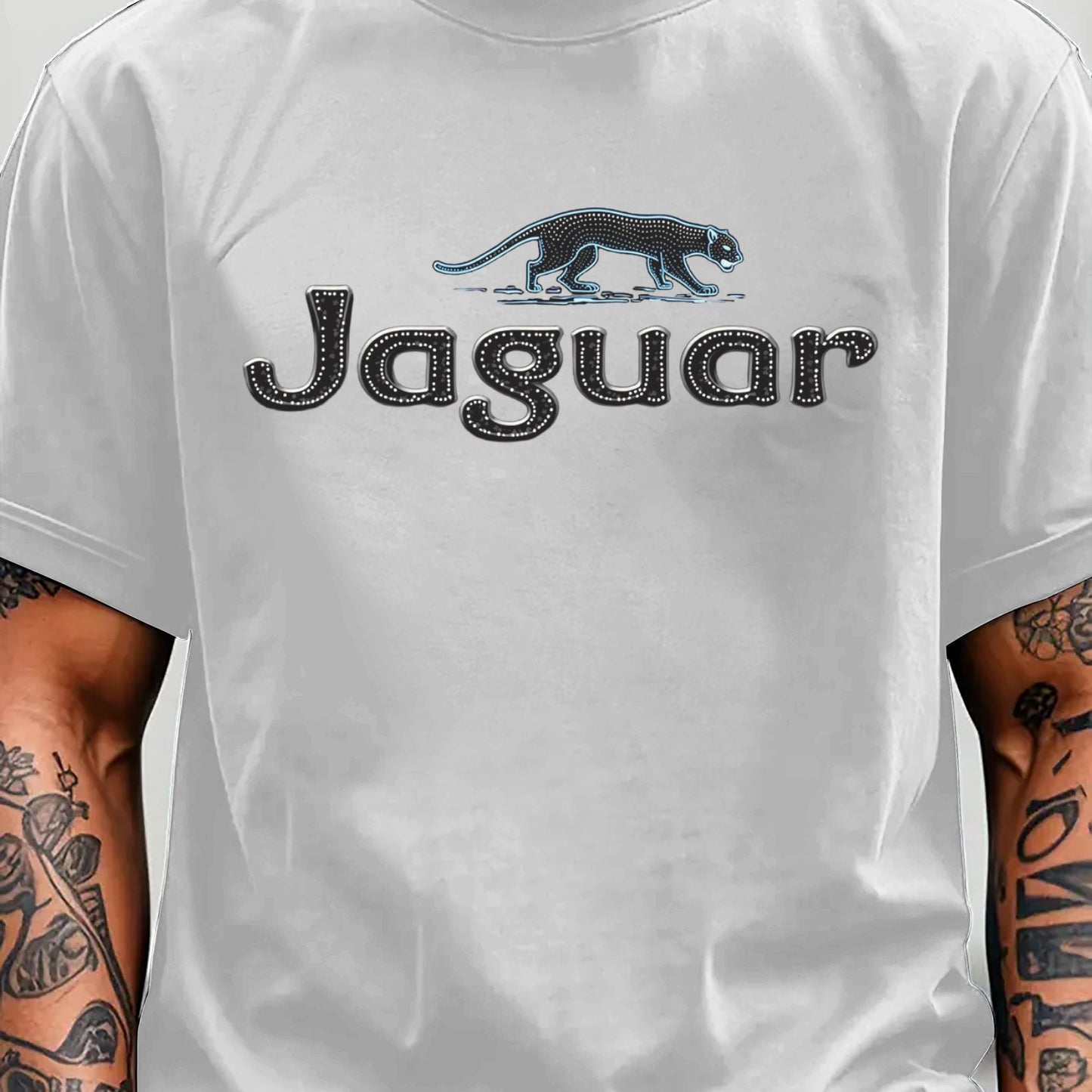 Men'S Jaguar Print Y2K Style T-Shirt - Red, Breathable  Comfortable Short Sleeve Crew Neck Tee for Casual Wear, Outdoor Activities, and Everyday Comfort, Everyday Clothing   Y2K Fashion Tee   Comfortable Fit