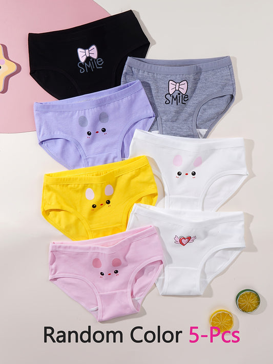 Girls' Cotton Briefs 5-Pack Breathable Mid-Rise Underwear