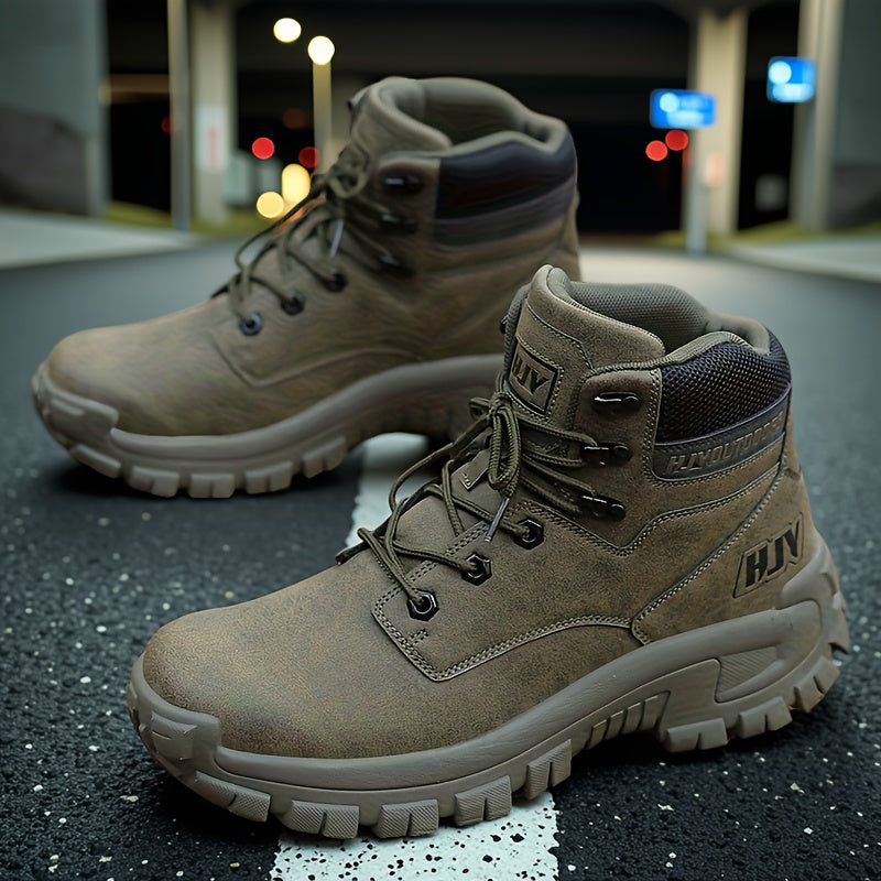 Men's Mid-Top Outdoor Hiking and Work Boots – Durable PU Leather