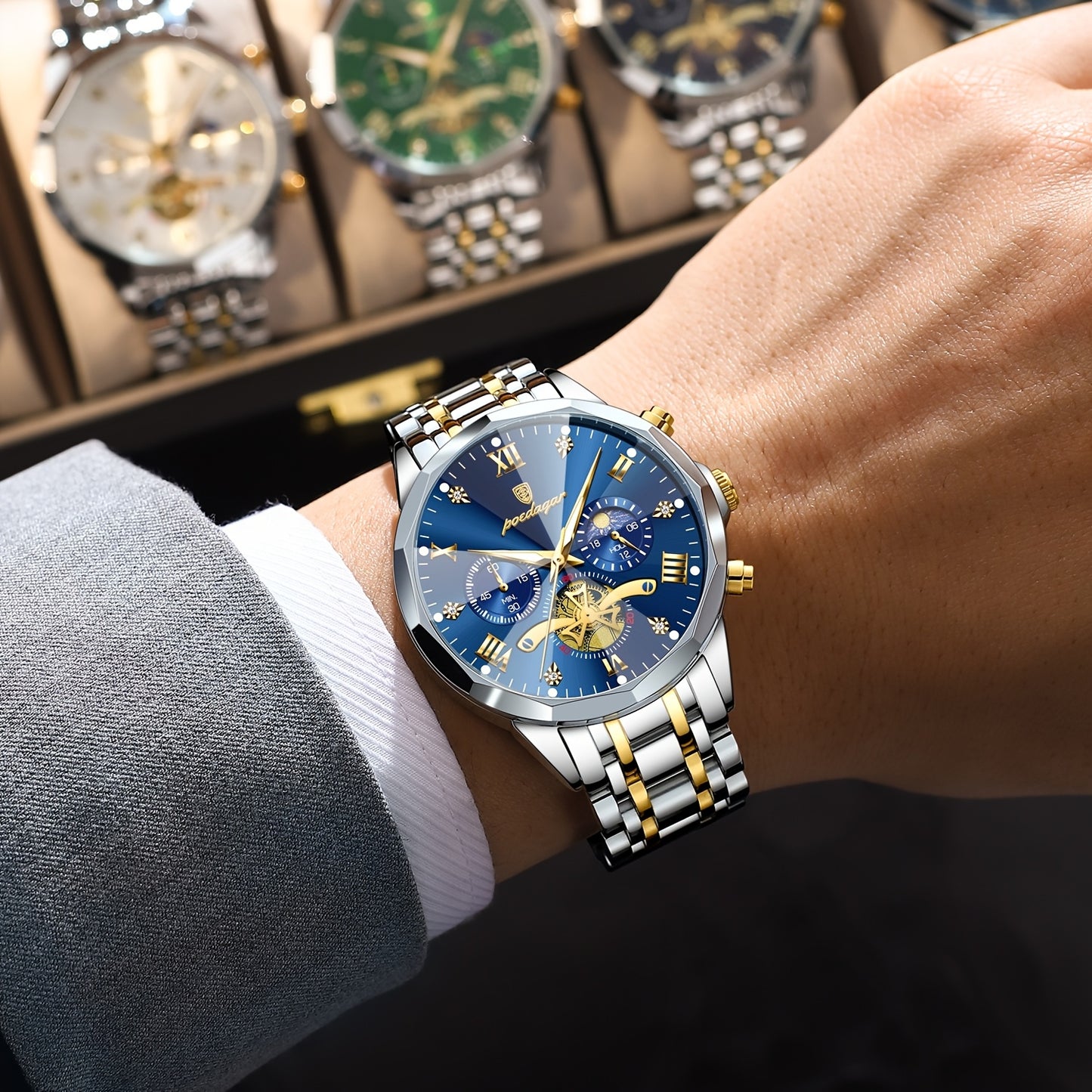 Men's Stainless Steel Business Watch with Luminous Chronograph