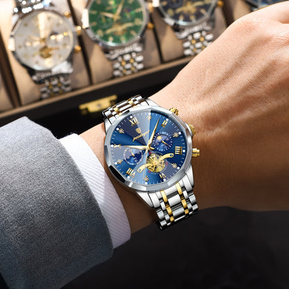 Men's Stainless Steel Business Watch with Luminous Chronograph