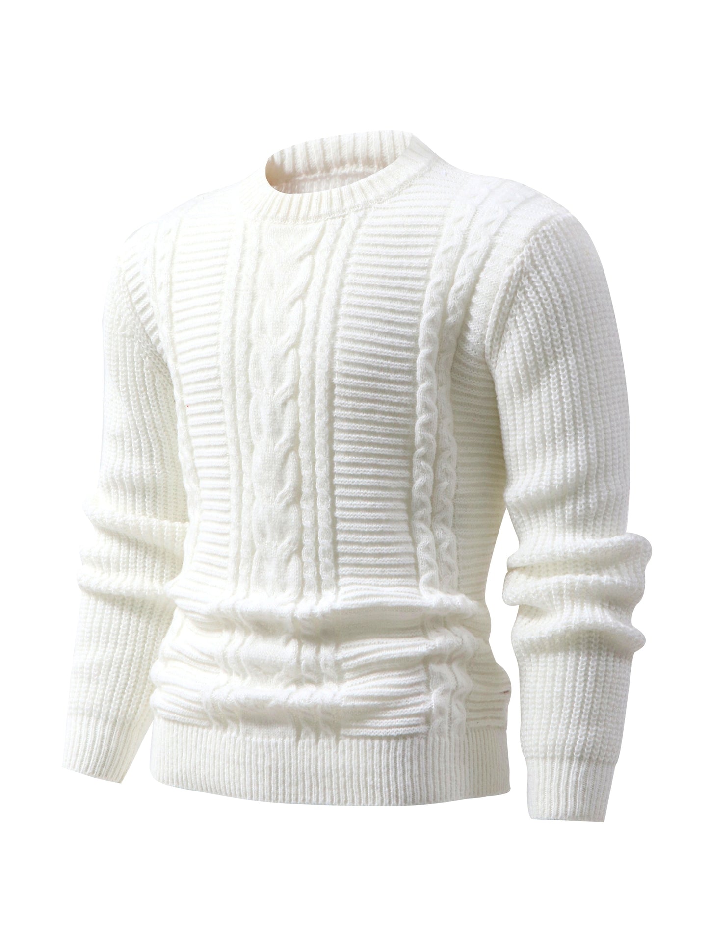 Men's Solid Color Ribbed Knit Sweater - High Elasticity Round Neck Long Sleeve, All-Season Comfort, Regular Fit Casual & Formal Wear, Easy Care Hand Wash/Dry Clean, Comfortable Fashion, Textured Fashion, Highelasticity Fabric