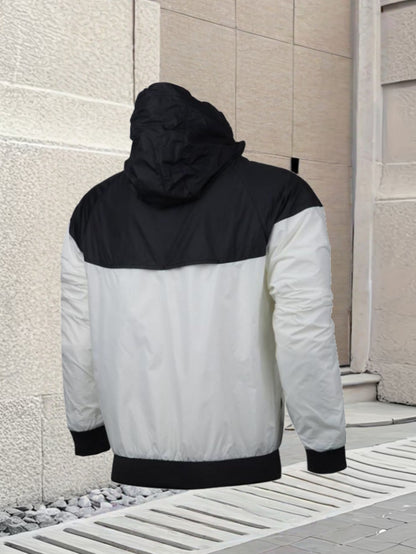 Men's Casual Hooded Zipper Jacket with Gradient Mountain Print