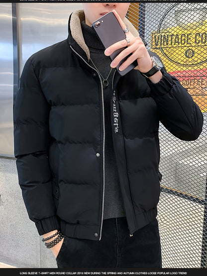 Men's Winter Jacket - Thick, Warm & Stylish with Zippered Cuffs and Pockets, Black, Casual Loose Fit for Cold Weather, Winter Clothes