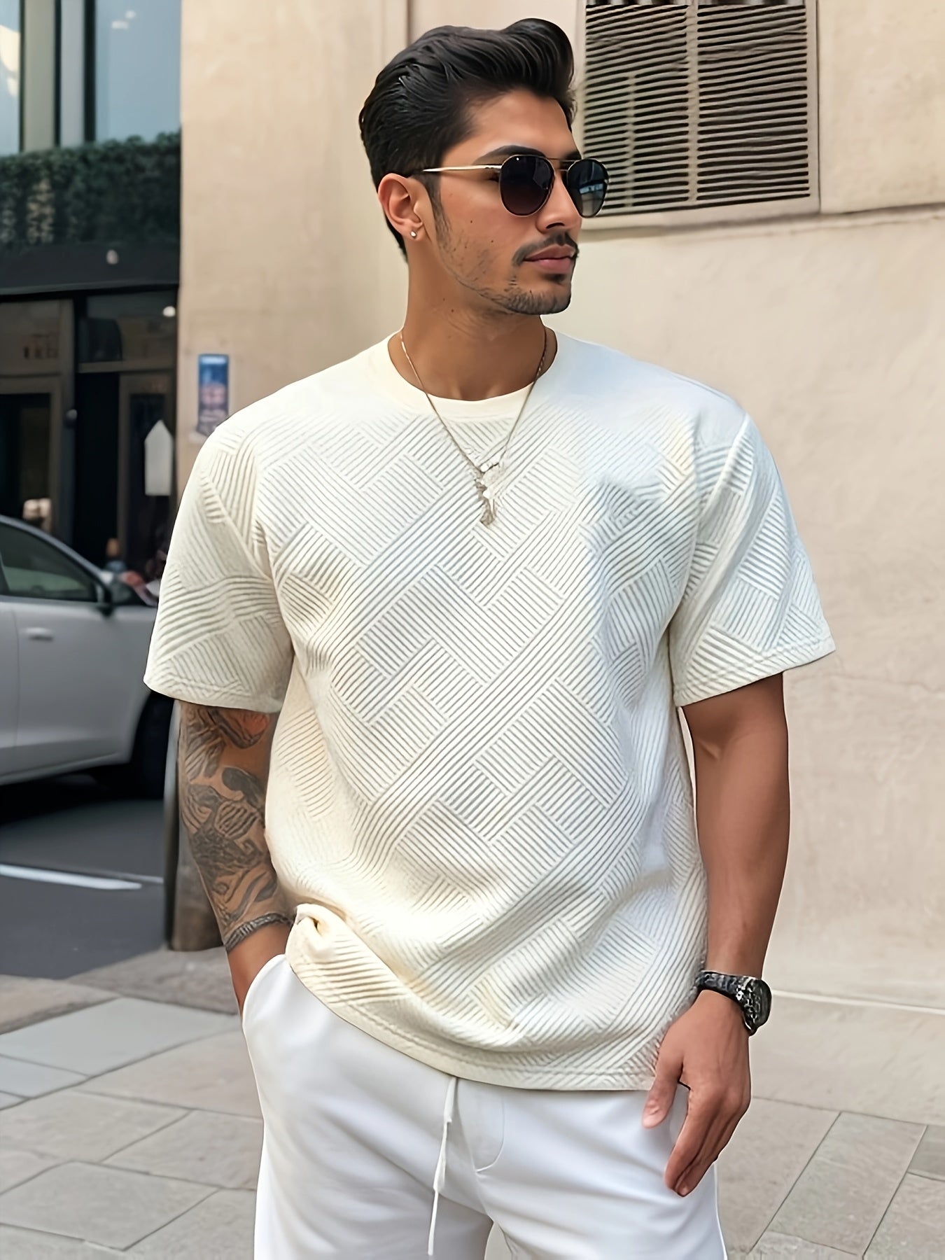 Men's Solid Color Summer Simple Fashion Casual Top, Crew Neck T-Shirt, Suitable for Husband Gift and Father's Day Present - ayq