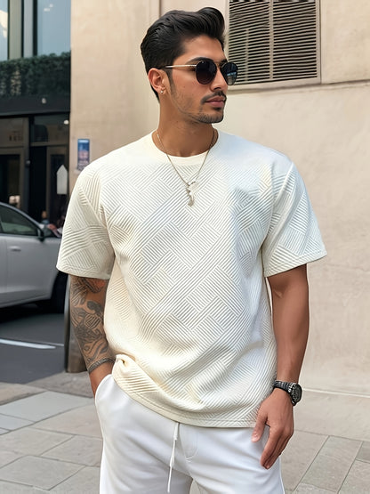 Men's Solid Color Summer Simple Fashion Casual Top, Crew Neck T-Shirt, Suitable for Husband Gift and Father's Day Present - ayq
