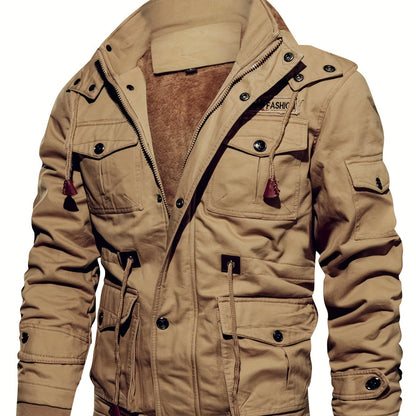 Men'S Heavyweight Winter Jacket - Thermal Insulated Cold Weather Coat with Full-Zip Closure, Hooded Windproof Outerwear, Multiple Utility Pockets - Olive Green Tactical-like design for Outdoor, Commute, Everyday - Non-Stretch