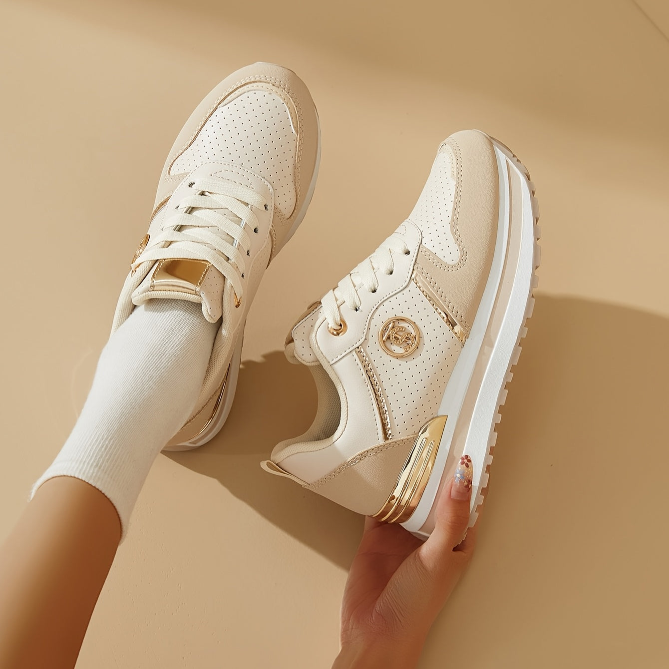 Women's Lightweight Lace-Up Platform Sneakers with Anti-Slip Sole
