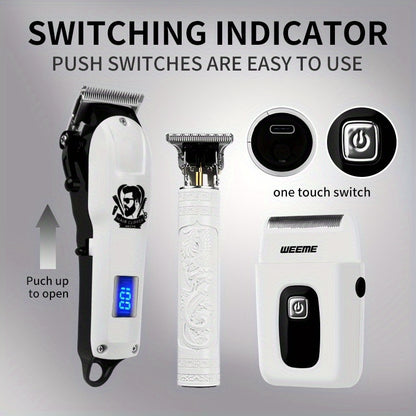 WEEME 3pcs/1Set Men'S Hair Clipper, USB Rechargeable Electric Hair Clipper & Shaver Set with Digital Display, Cordless Hair Trimmer for Home & Salon Use, Perfect Grooming Gift for Men with Smooth Blade, USB Charging, Lithium - ayq