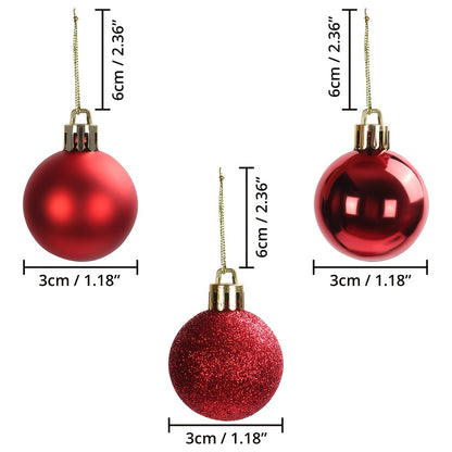 48 Red Christmas Tree Ornaments - 3cm Plastic Decorations, Includes 16 Glittery Miniature Trees with Strings for Christmas Tree Decoration and Holiday Décor,gift for new year,Valentine's Day
