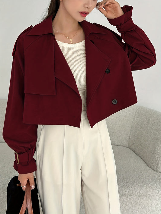 Women's Elegant Solid Color Short Windbreaker Jacket - Lightweight Versatile Outerwear for Casual & Formal Outfits, Easy Care Hand Wash/Dry Clean, Durable Fabric