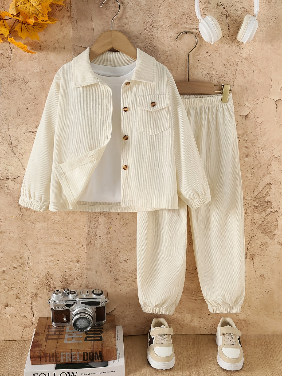 Boys' Casual Corduroy Set with Long-Sleeve Jacket & Pants - ayq