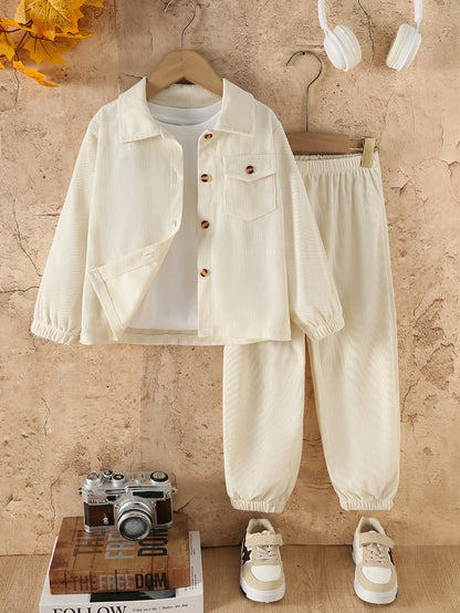 Boys' Casual Corduroy Set with Long-Sleeve Jacket & Pants - ayq