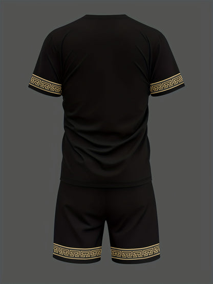 Men's Sports Round Neck Short Sleeve Shirt and Shorts Set, 3D Print Casual Summer Outfit