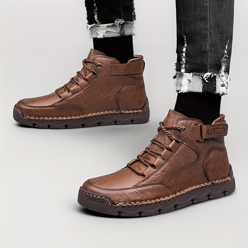 Men's Casual Ankle Boots with Warm Plush Lining, Rubber Sole