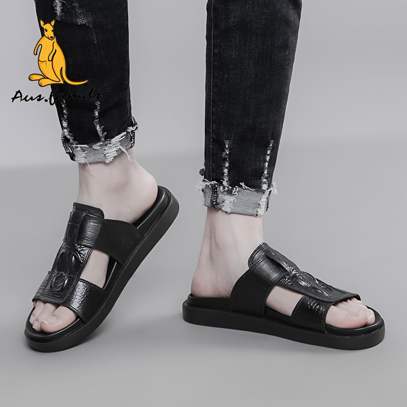 Men's Casual Cow Leather Slide Sandals - All-Season Comfort