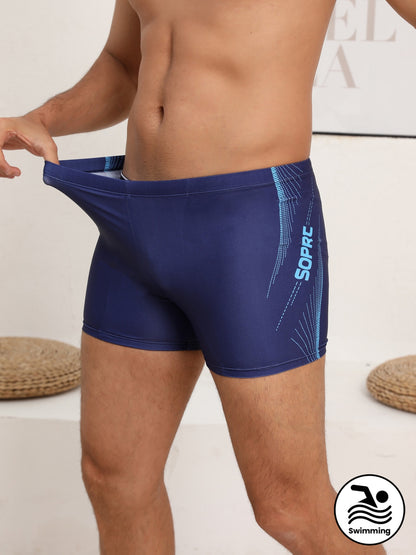 Men's Plus-Size XXL Quick-Dry Striped Swim Trunks with Drawstring