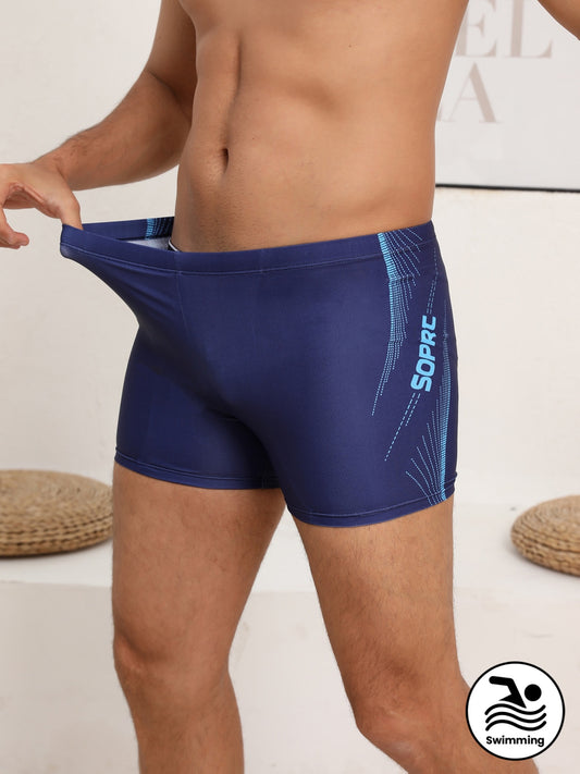Men's Plus-Size XXL Quick-Dry Striped Swim Trunks with Drawstring