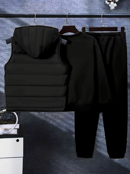 3pcs Boys' Winter Warm Uniform Set - NY Logo Lettered Jacket, Sweatshirt & Pants with Numbered Parch-Like Strips (8-12 Years) | Machine Washable 3pcs Outfit for, & Cold Weather | Non-Stretch Layered Clothing, Perfect for Outd