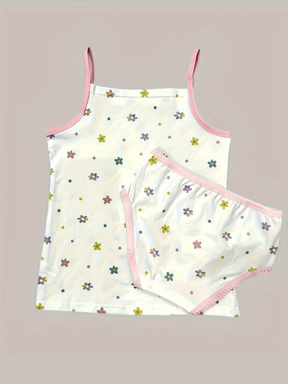 Girls' Cotton Playful Suspender Underwear Set with Bow Detail