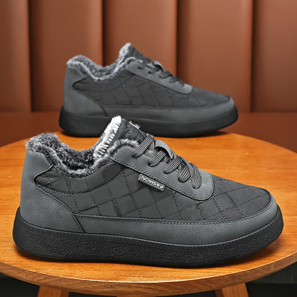 Men'S Winter Boots - Thermal Insulated Cold Weather Shoes with Cushioned Rubber Sole, Lace-Up Ankle Support - Slip-Resistant Traction for Ice, Snow, and Everyday - Low-Top Design in Black/Gray/ - Ideal for Hiking, Travel, Hom