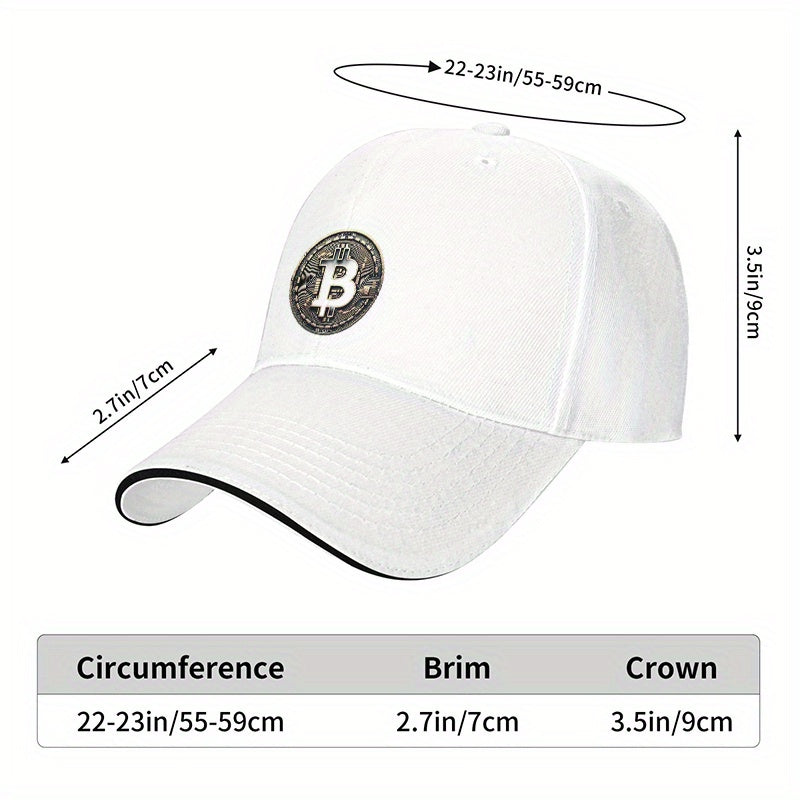 [Adventure Ready] Adjustable Bitcoin Logo Baseball Cap - Lightweight, Soft Polyester Dad Hat with White Accents, Ideal for Outdoor Activities, Fit, Outdoor Headwear | Sleek Cap Design | Durable Headgear