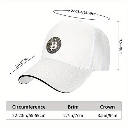 [Adventure Ready] Adjustable Bitcoin Logo Baseball Cap - Lightweight, Soft Polyester Dad Hat with White Accents, Ideal for Outdoor Activities, Fit, Outdoor Headwear | Sleek Cap Design | Durable Headgear