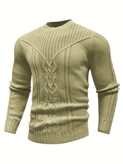 Fashion Knit Round Neck Sweater Pullover - Soft, Breathable, Medium Stretch, Long Sleeve, Casual Top for City Walks, Streets, Outings, Outdoor Activities - Perfect for Autumn and Winter