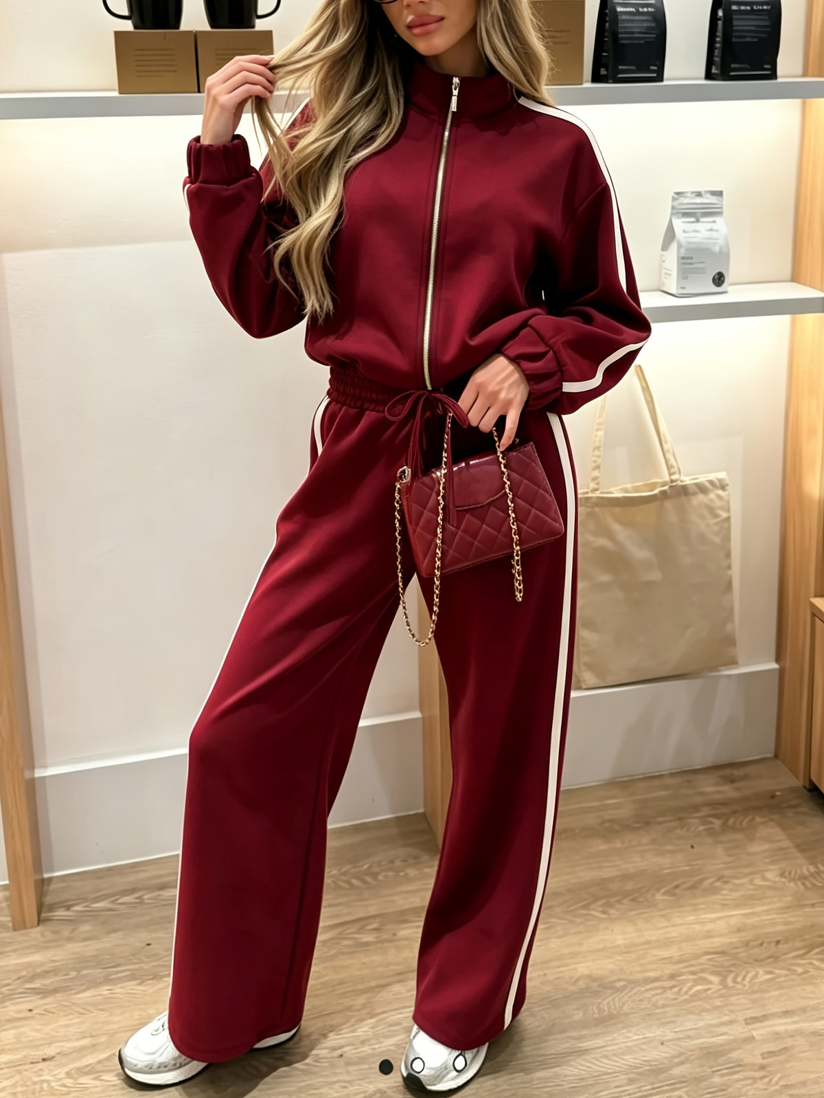 Women's Elegant Autumn Winter Zipper Sweatshirt and Jogger Set