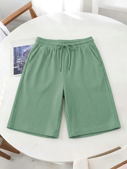 Women’s Casual Loose-Fit Corduroy 5-Point Pants with Elastic Waist