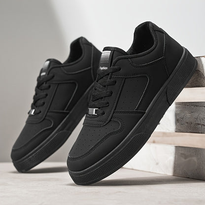 Men'S Breathable Skateboarding Shoes | Low-Top Casual sneakers, Black and White, PU Upper, Lace-up Closure, Suitable for All Seasons - ayq