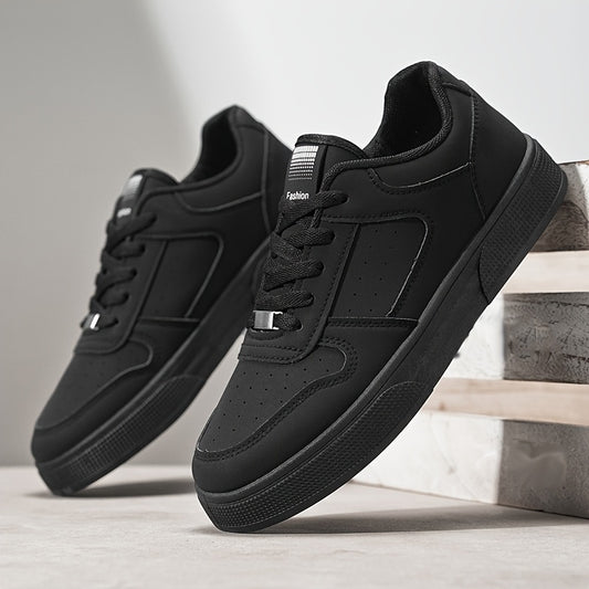 Men'S Breathable Skateboarding Shoes | Low-Top Casual sneakers, Black and White, PU Upper, Lace-up Closure, Suitable for All Seasons - ayq