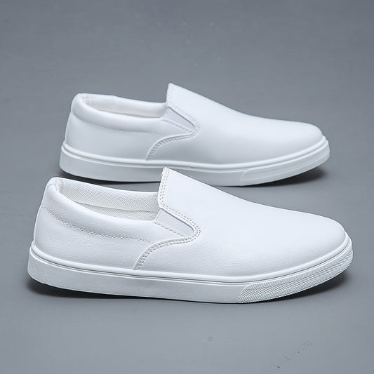 Men's Casual Slip-On White Sneakers, Lightweight All-Season Shoes