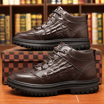 Men's Slip-On Ankle Snow Boots with Plush Lining & Thick Rubber Sole - Thermal Insulated Winter Boots, Microfiber Upper, Cushioned PU Insole, Solid Color Design for Cold Weather, Winter Shoes