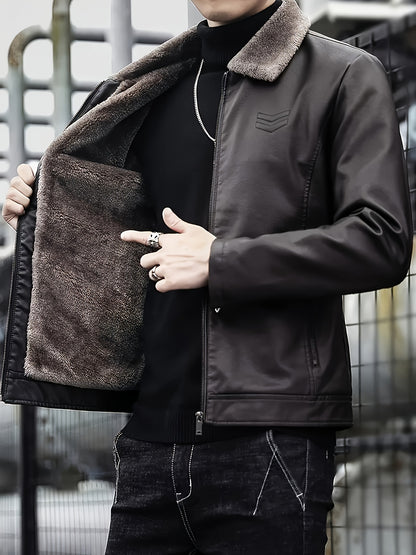 Siji Dou OBM Men's Coat, New Autumn/Winter Fleece-Lined Jacket with Faux Fur Collar, Trendy Casual Jacket for Men